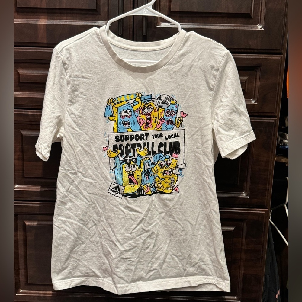 adidas White Graphic Tee - Support Your Local Football Club MEDIUM